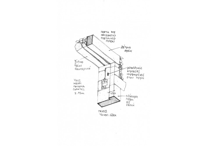 Λεπτομέρεια ανοίγματος με οριζόντιο λίθινο υπέρθυρο και ξύλινο πρέκι εσωτερικά. Από Κτίριο 14(Μπαμπαμέτης)