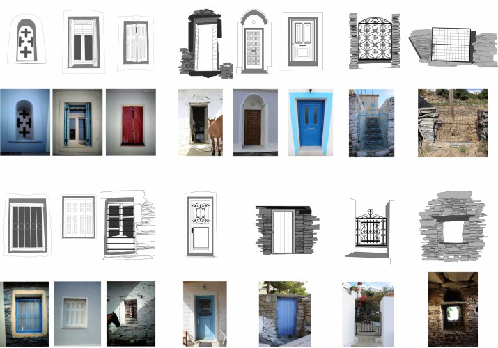 Πίνακας τυπικών παραθύρων και πορτών που συναντάμε στον οικισμό