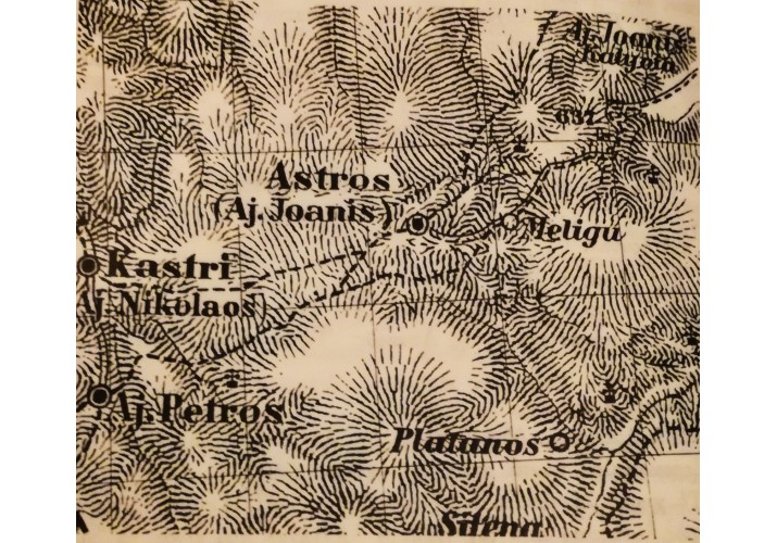 Στατιωτικός χάρτης Ιταλικού επιτελείου,έτους 1941, ο οποίος αποδεικνύει ότι τα καλύβια (σημερινό Άστρος), ελέγετο και Άγιος Ιωάννης,ο δε ορεινός Άγιος Ιωάννης ελέγετο και Άστρος. 