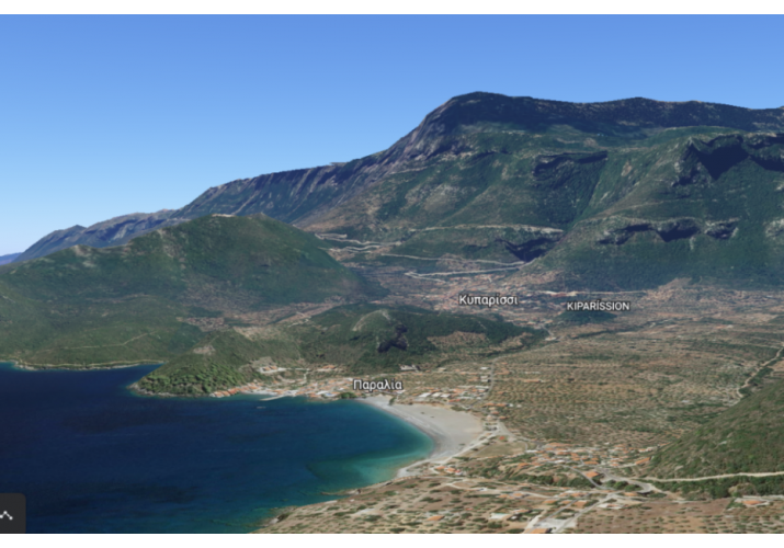 Βορειοανατολική όψη του Κυπαρισσίου από Google Earth
