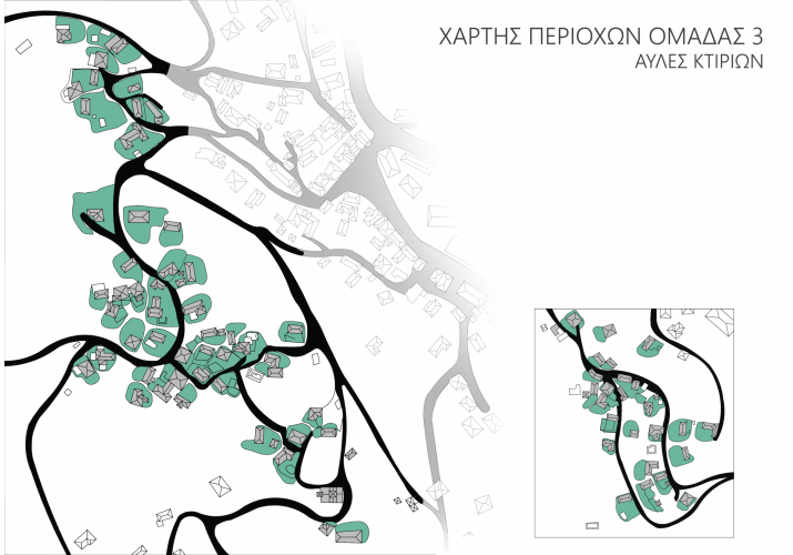 Χάρτης περιοχών ομάδας 3- αυλές κτιρίων σε σχέση με τον δημόσιο δρόμο.