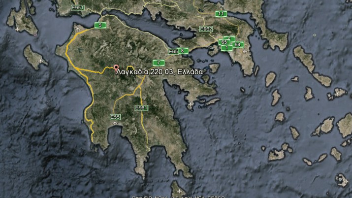 Τα Λαγκάδια στο χάρτη της Πελοποννήσου