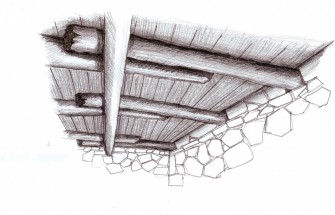 Οι ξύλινες δοκοί, πάνω στις οποίες στηρίζεται το δάπεδο, πακτώνονται στον τοίχο.