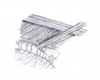 Απεικόνιση σύνδεσης δοκαριού ξύλινου πατώματος στην θολωτή κατασκευή