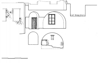 Τομή κτιρίου με δύο παράλληλους θόλους στις δύο στάθμες από το αρχείο: Ξαναγράφοντας σε παλίμψηστα, Καλλιγάς Γ.Αλέξανδρος, Καλλιγά Χάρις 